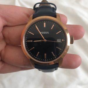 Rose gold with navy fossil watch